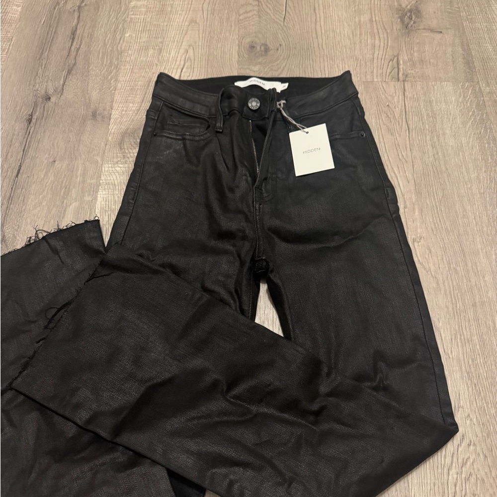 NWT Black Leather Straight Leg Hidden Jeans